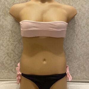 Two-Tone Strapless Bikini Set in Light Pink and Gray